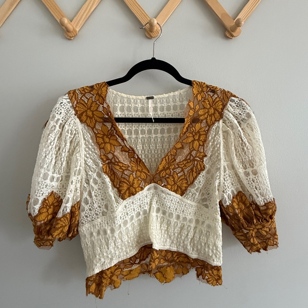 Free People Wildflowers Lace Crop Top